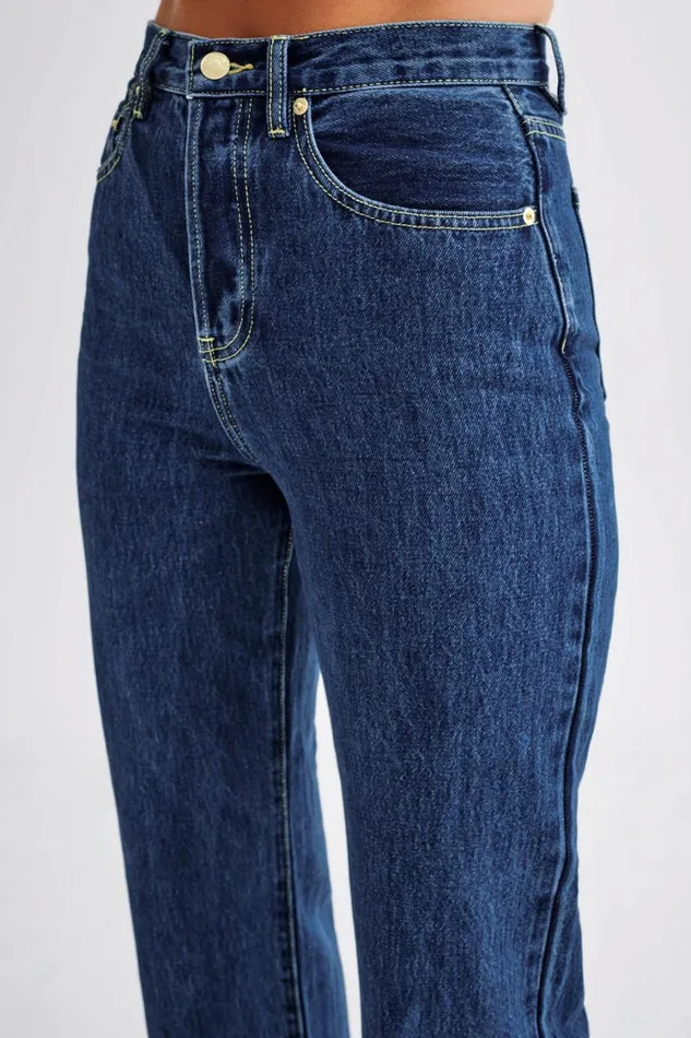 Women Meshki Bottoms Janine High Waisted Straight Leg Jeans 8211 Dark Blue