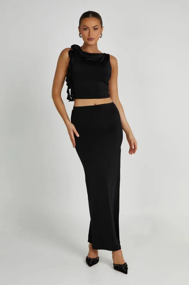 Women Meshki Bottoms Jeanine Cowl Back Maxi Skirt 8211 Black