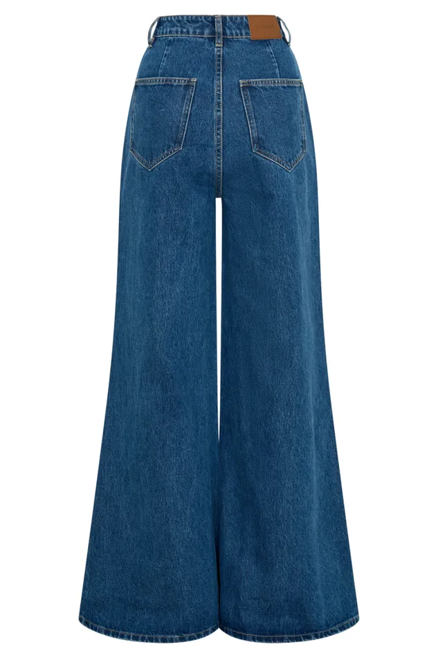 Women Meshki Bottoms Jen Wide Leg Flare Denim Jeans 8211 Dark Blue