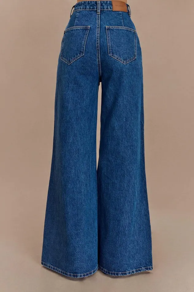 Women Meshki Bottoms Jen Wide Leg Flare Denim Jeans 8211 Dark Blue