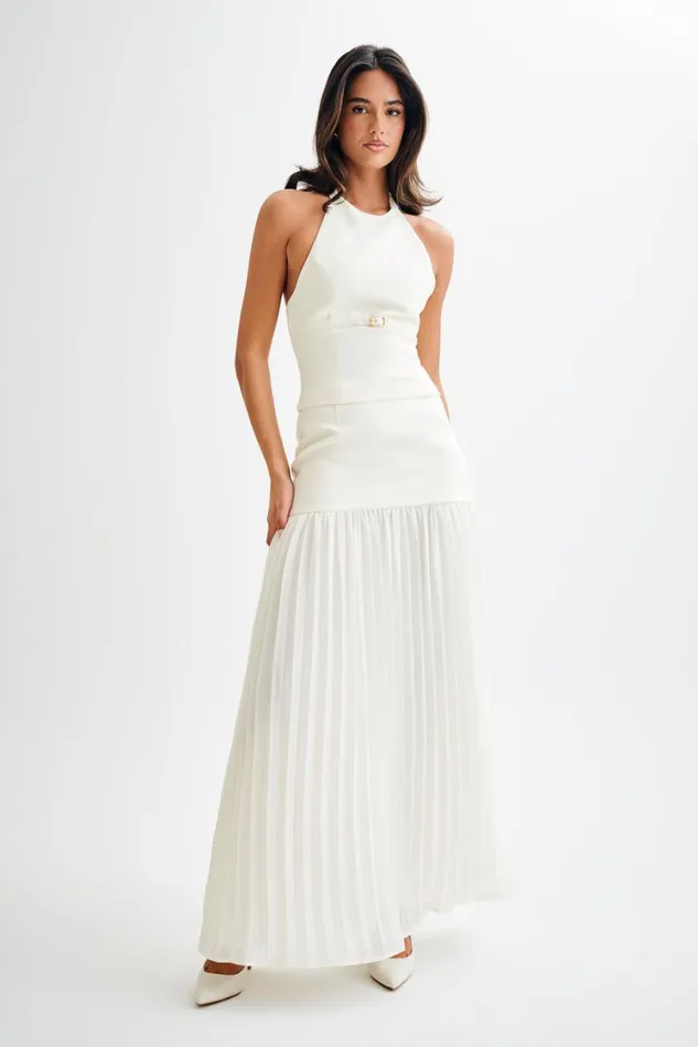 Women Meshki Bottoms Jillian Pleated Maxi Skirt 8211 Ivory
