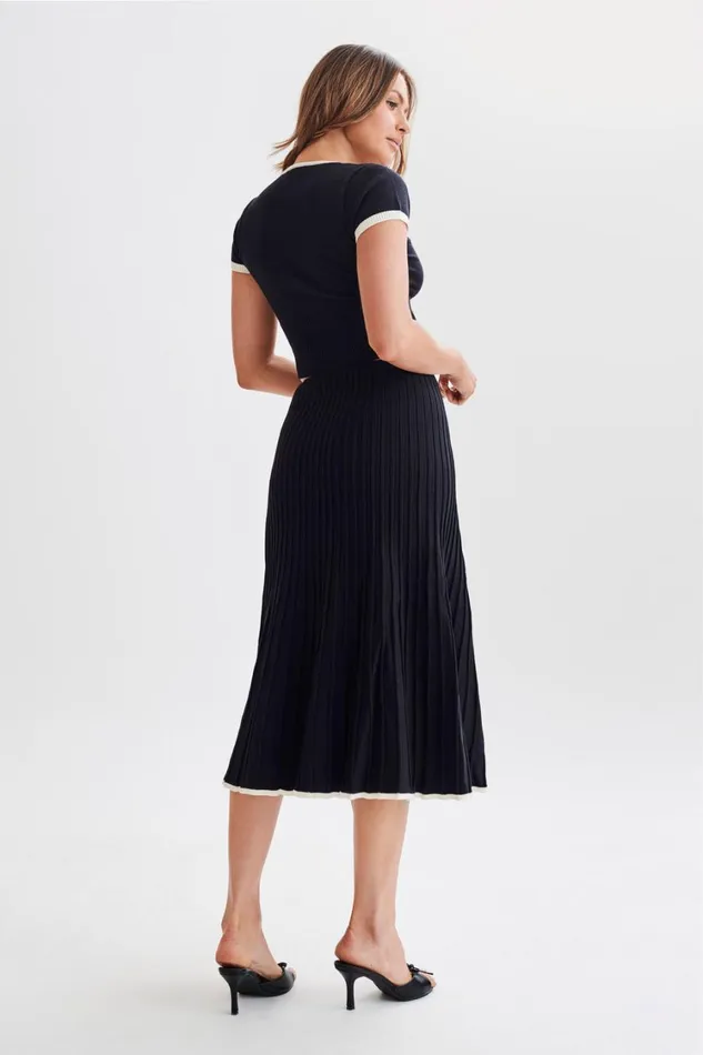Women Meshki Bottoms Jolene Contrast Rib Knit Midi Skirt 8211 Black