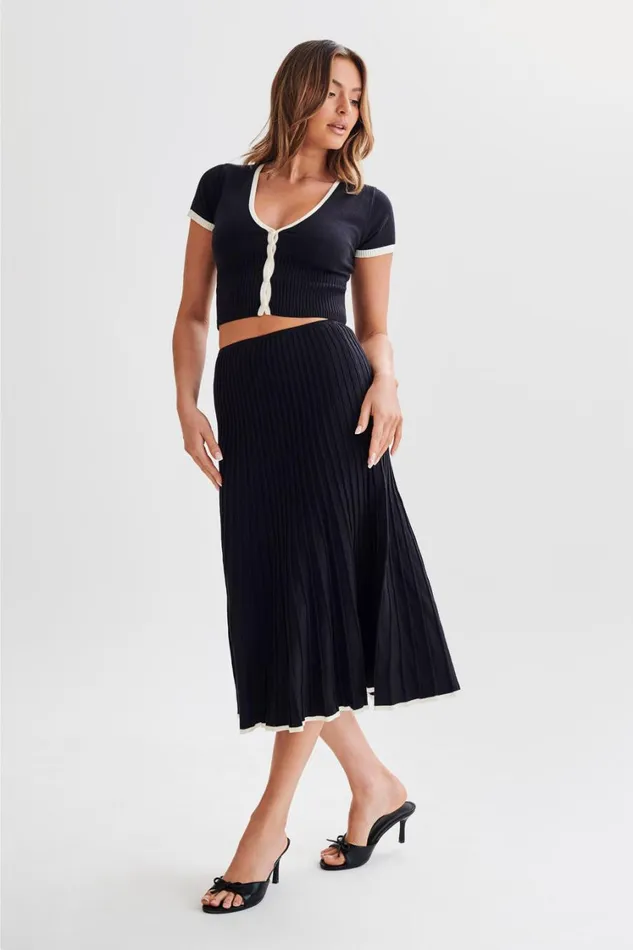 Women Meshki Bottoms Jolene Contrast Rib Knit Midi Skirt 8211 Black