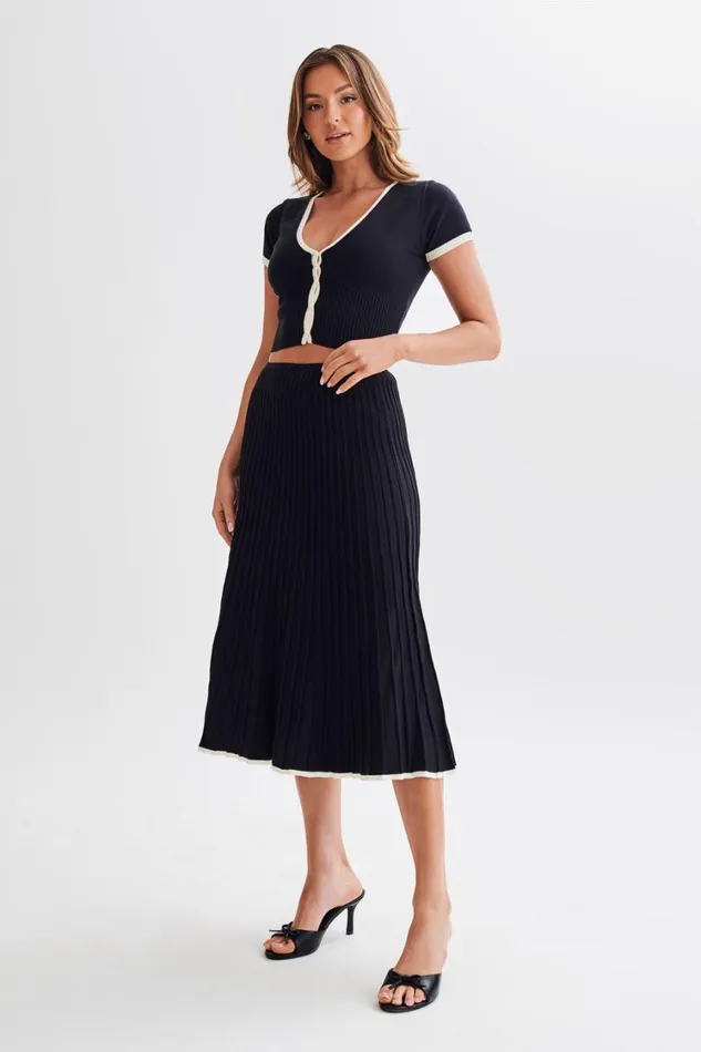 Women Meshki Bottoms Jolene Contrast Rib Knit Midi Skirt 8211 Black