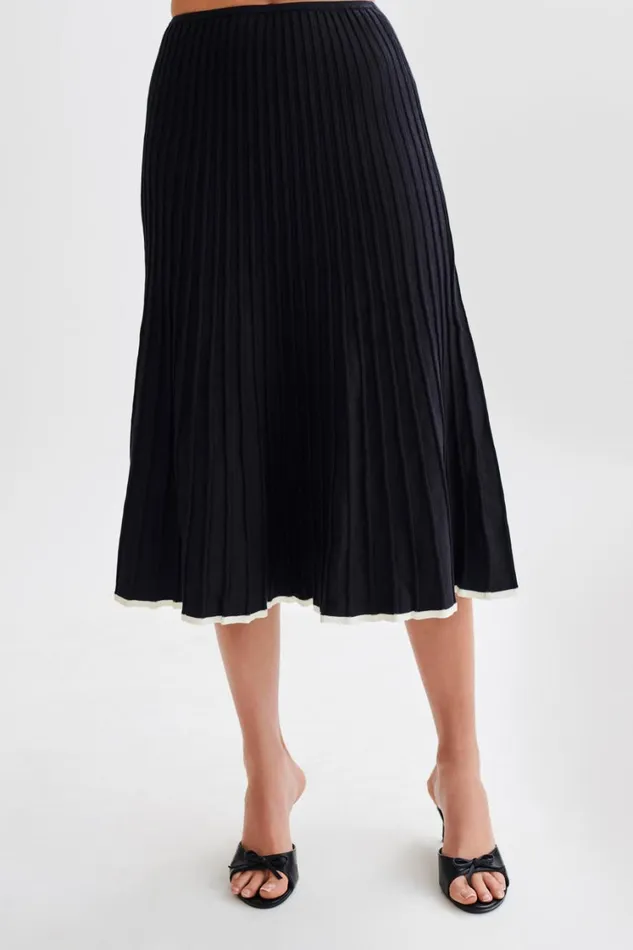 Women Meshki Bottoms Jolene Contrast Rib Knit Midi Skirt 8211 Black
