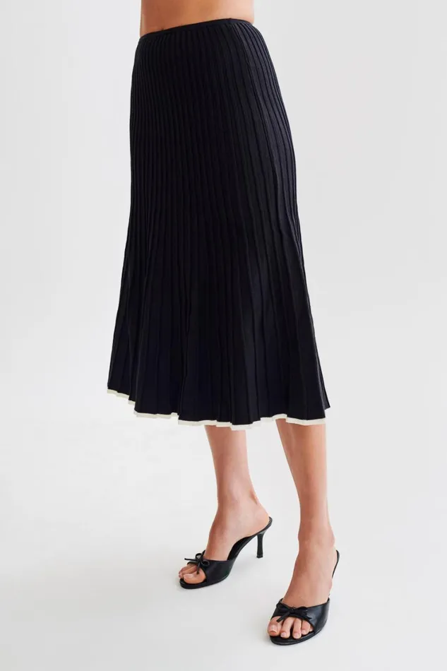 Women Meshki Bottoms Jolene Contrast Rib Knit Midi Skirt 8211 Black