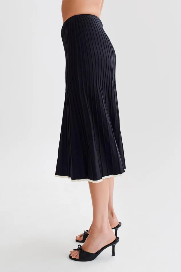 Women Meshki Bottoms Jolene Contrast Rib Knit Midi Skirt 8211 Black
