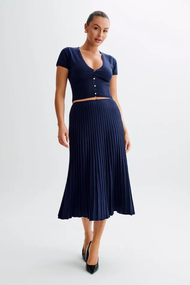 Women Meshki Bottoms Jolene Rib Knit Midi Skirt 8211 Navy