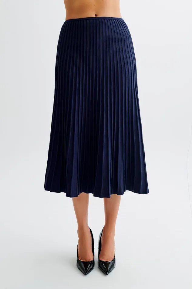 Women Meshki Bottoms Jolene Rib Knit Midi Skirt 8211 Navy