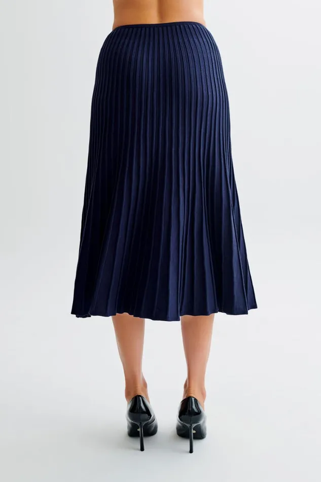 Women Meshki Bottoms Jolene Rib Knit Midi Skirt 8211 Navy