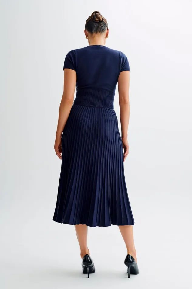 Women Meshki Bottoms Jolene Rib Knit Midi Skirt 8211 Navy