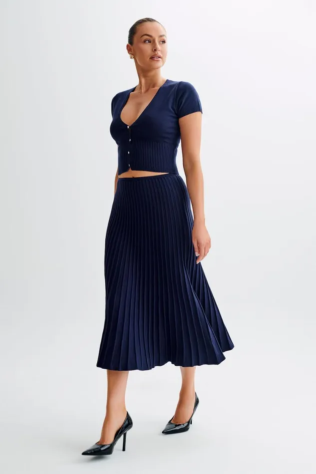 Women Meshki Bottoms Jolene Rib Knit Midi Skirt 8211 Navy