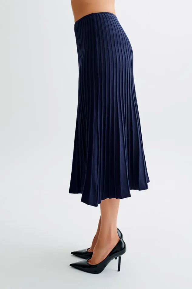 Women Meshki Bottoms Jolene Rib Knit Midi Skirt 8211 Navy