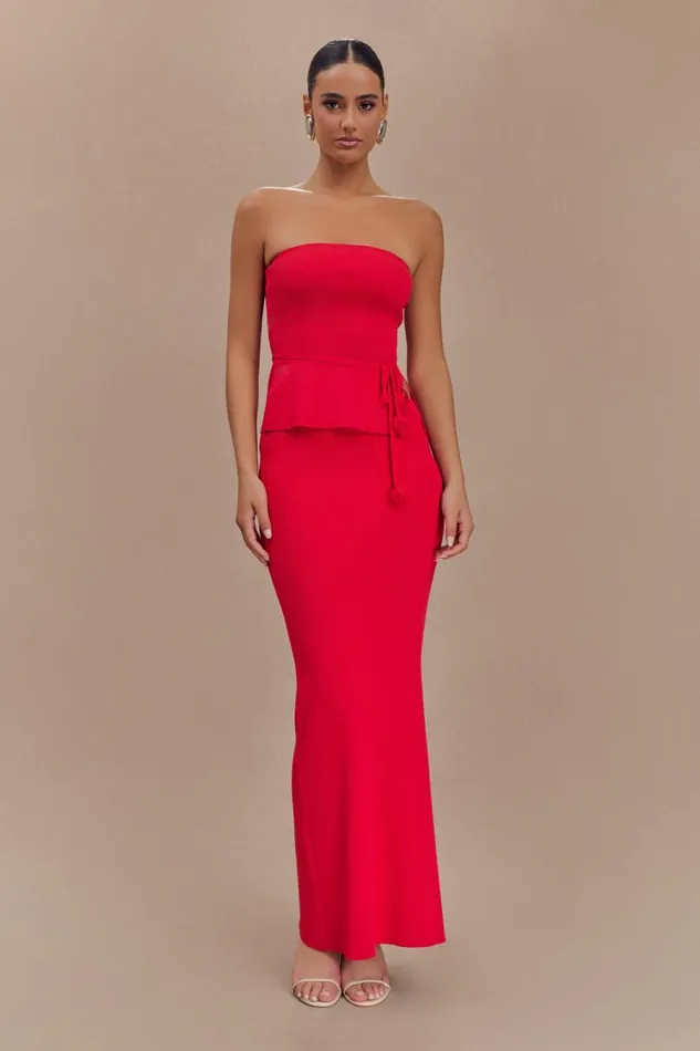 Women Meshki Bottoms Keaton Fishtail Knit Maxi Skirt 8211 Red