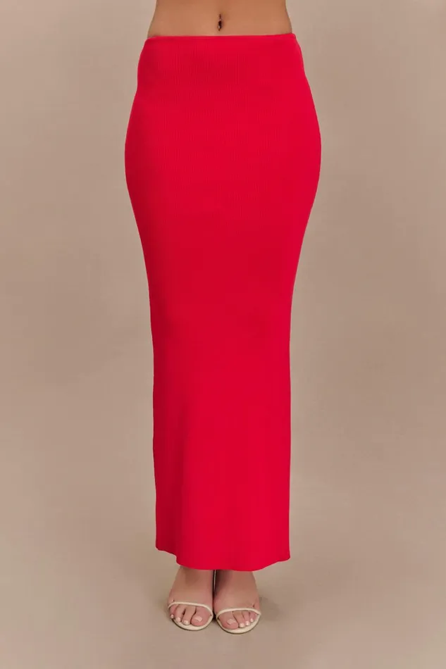 Women Meshki Bottoms Keaton Fishtail Knit Maxi Skirt 8211 Red