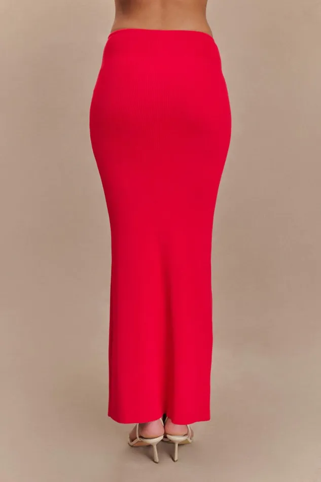 Women Meshki Bottoms Keaton Fishtail Knit Maxi Skirt 8211 Red