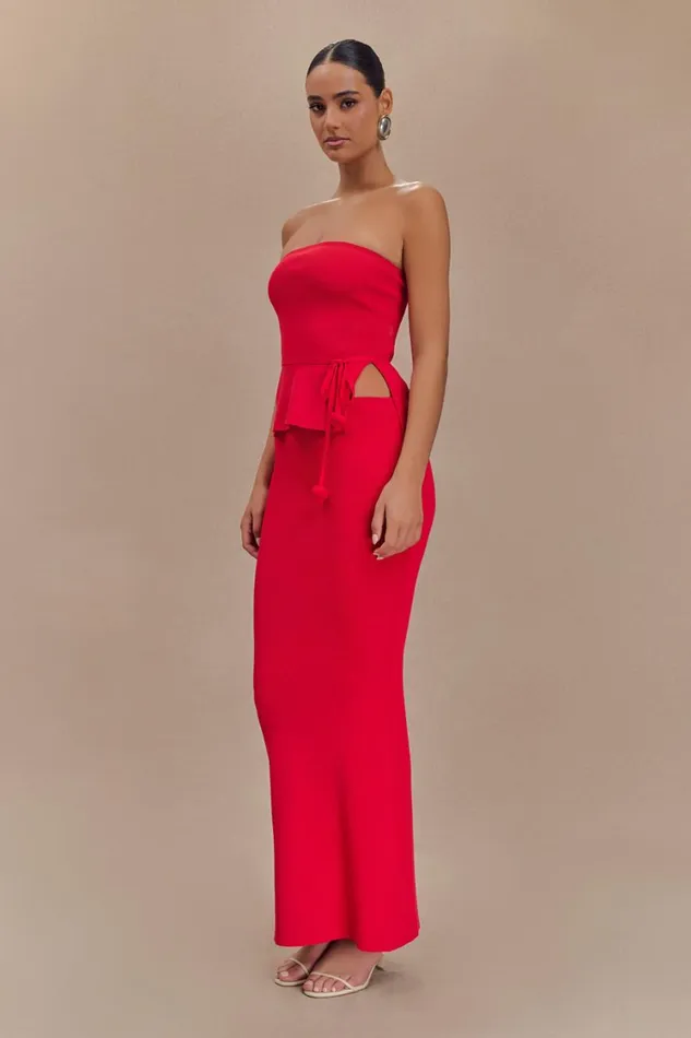 Women Meshki Bottoms Keaton Fishtail Knit Maxi Skirt 8211 Red