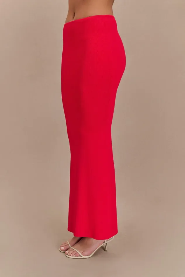 Women Meshki Bottoms Keaton Fishtail Knit Maxi Skirt 8211 Red