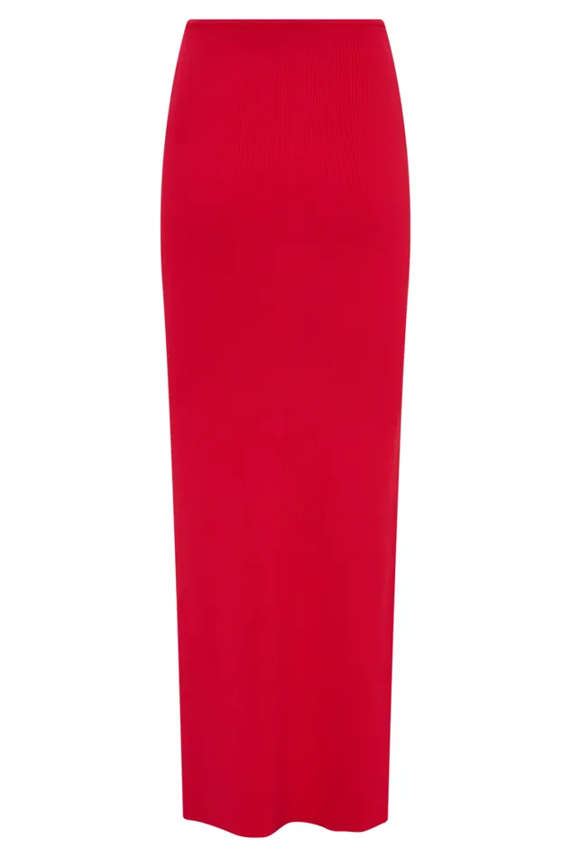 Women Meshki Bottoms Keaton Fishtail Knit Maxi Skirt 8211 Red