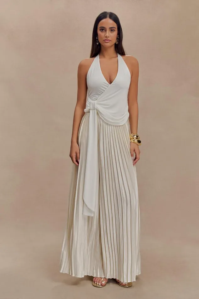 Women Meshki Bottoms Kennedy Plisse Wide Leg Pants 8211 Ivory