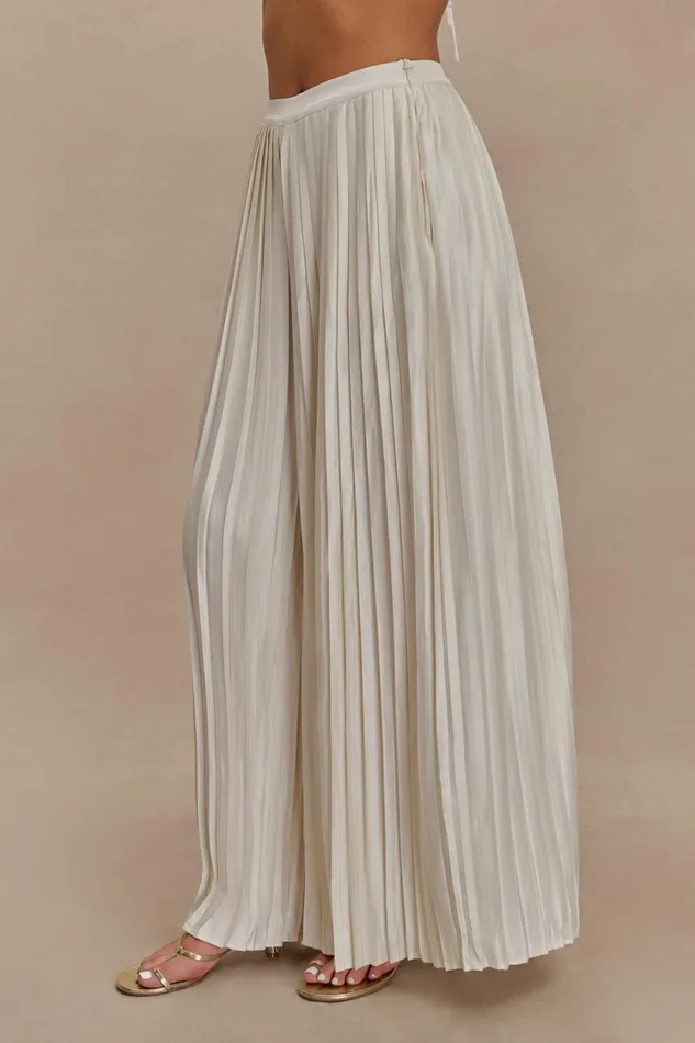 Women Meshki Bottoms Kennedy Plisse Wide Leg Pants 8211 Ivory