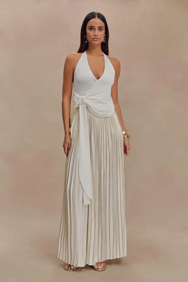 Women Meshki Bottoms Kennedy Plisse Wide Leg Pants 8211 Ivory