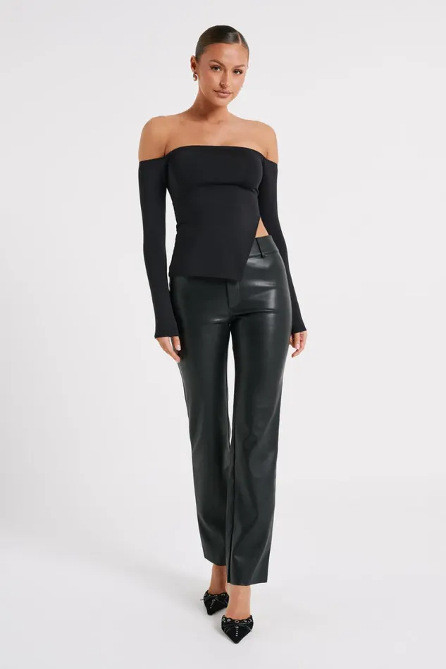 Women Meshki Bottoms Laurette Faux Leather Straight Leg Pant 8211 Black
