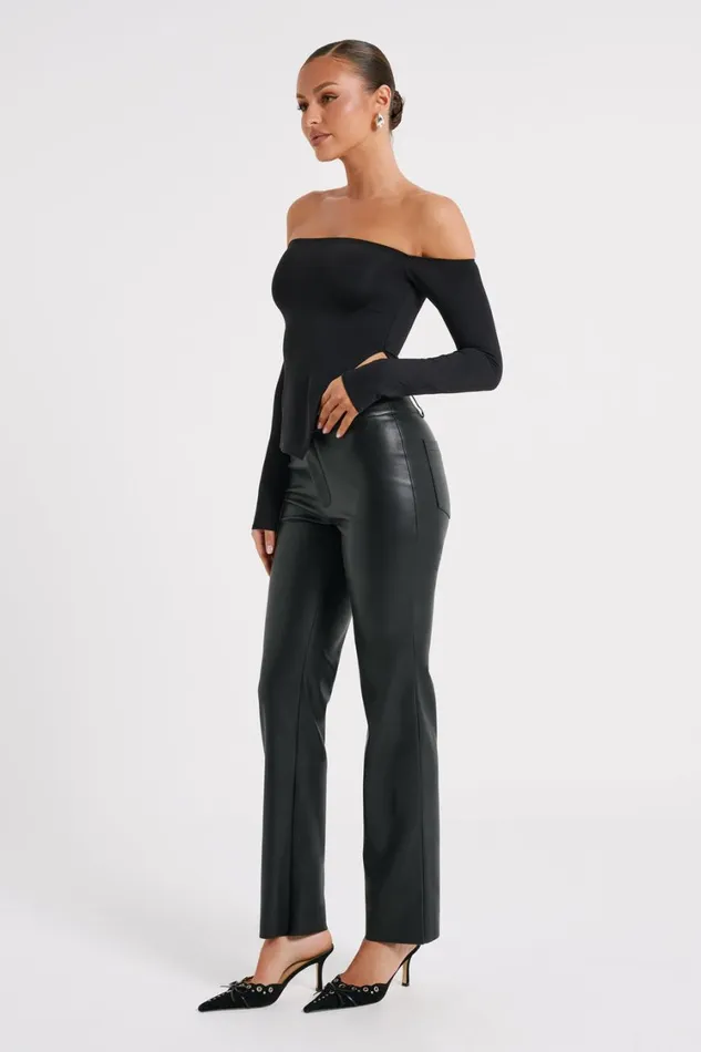 Women Meshki Bottoms Laurette Faux Leather Straight Leg Pant 8211 Black