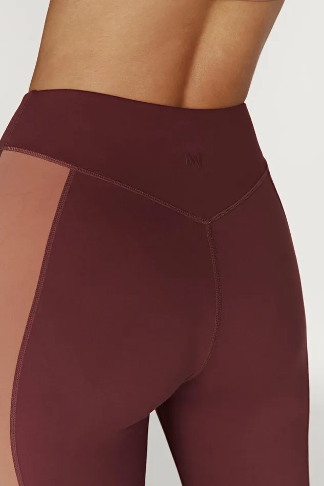 Women Meshki Bottoms Libby Two Tone Panel Leggings 8211 MahoganyTan