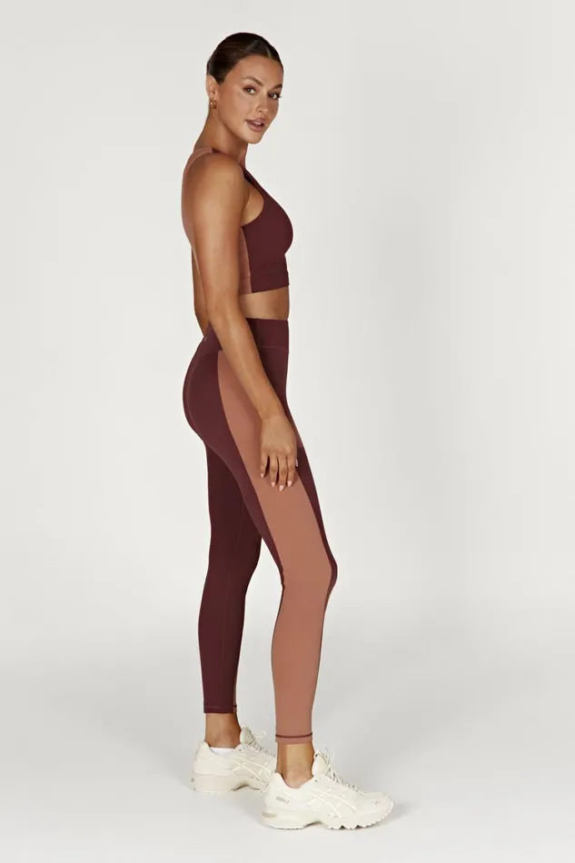 Women Meshki Bottoms Libby Two Tone Panel Leggings 8211 MahoganyTan