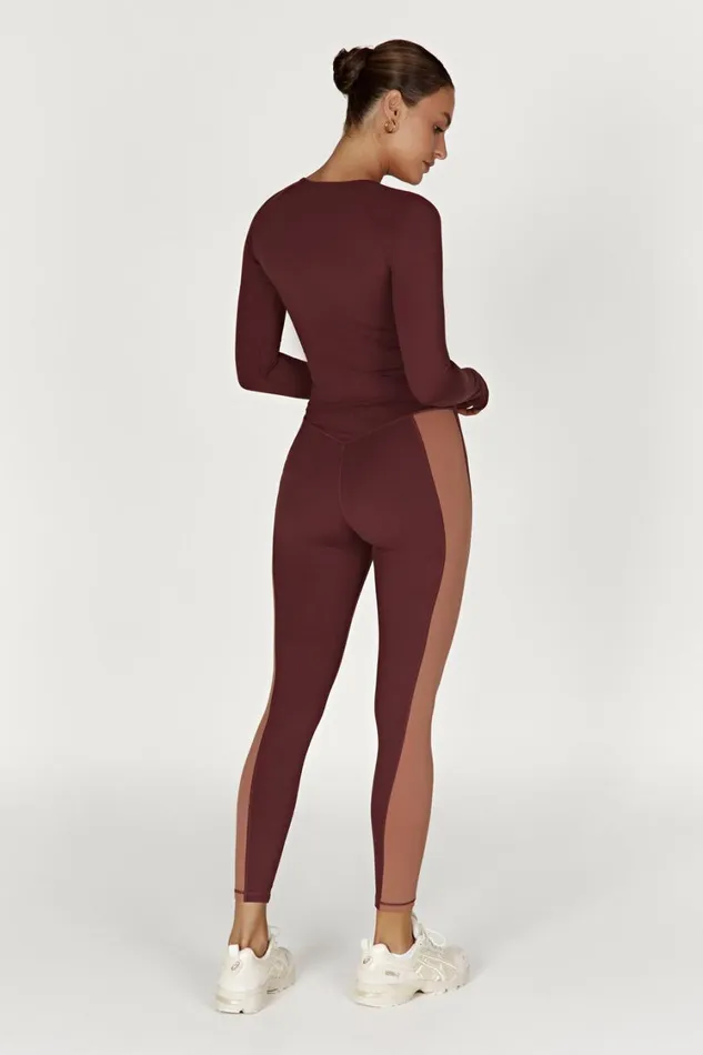 Women Meshki Bottoms Libby Two Tone Panel Leggings 8211 MahoganyTan