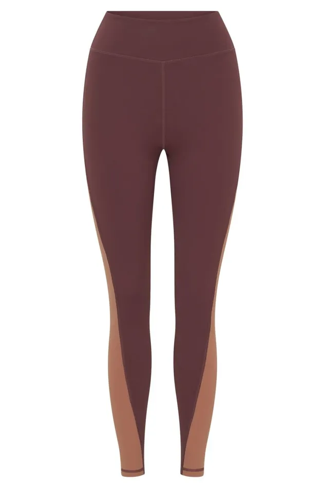 Women Meshki Bottoms Libby Two Tone Panel Leggings 8211 MahoganyTan
