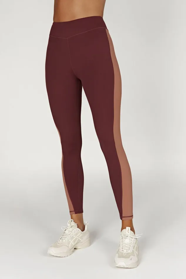 Women Meshki Bottoms Libby Two Tone Panel Leggings 8211 MahoganyTan