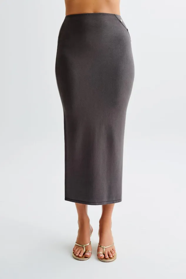Women Meshki Bottoms Maisie Buttoned Knit Maxi Skirt 8211 Dark Charcoal
