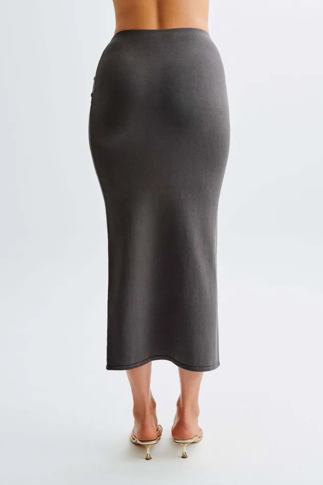 Women Meshki Bottoms Maisie Buttoned Knit Maxi Skirt 8211 Dark Charcoal