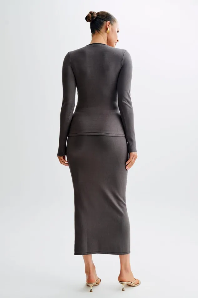 Women Meshki Bottoms Maisie Buttoned Knit Maxi Skirt 8211 Dark Charcoal