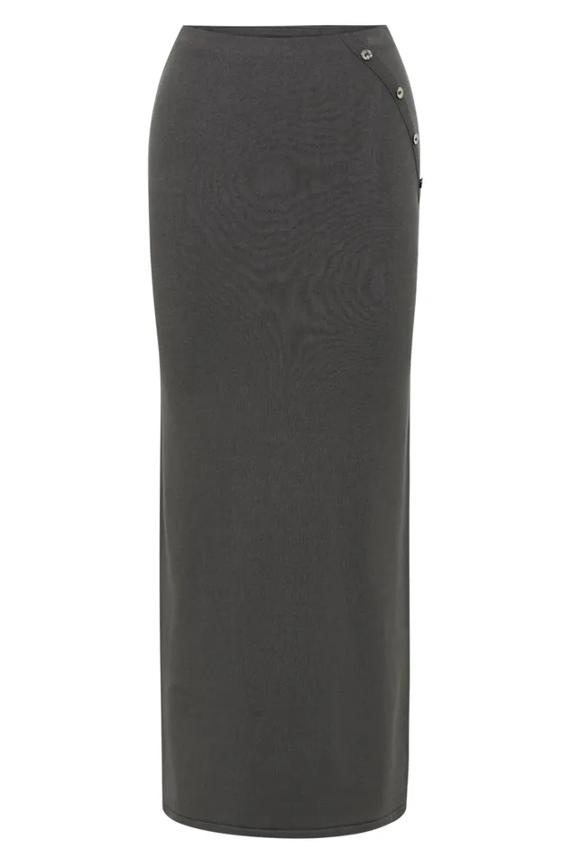 Women Meshki Bottoms Maisie Buttoned Knit Maxi Skirt 8211 Dark Charcoal