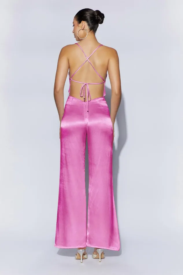 Women Meshki Bottoms Mandie Satin Cowl Neck Jumpsuit 8211 Pink Women Meshki Bottoms Mandie Satin Cowl Neck Jumpsuit 8211 Pink