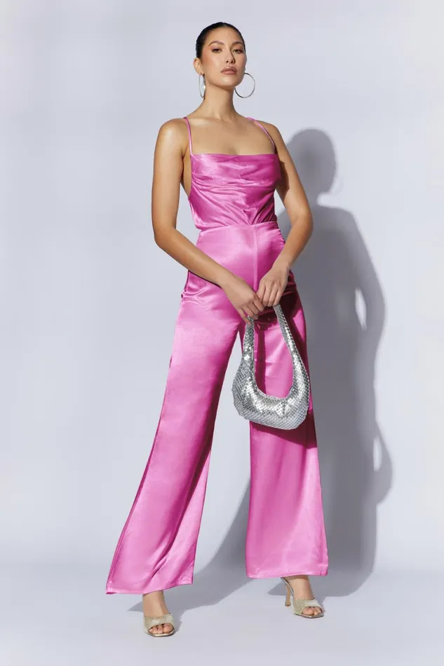 Women Meshki Bottoms Mandie Satin Cowl Neck Jumpsuit 8211 Pink Women Meshki Bottoms Mandie Satin Cowl Neck Jumpsuit 8211 Pink