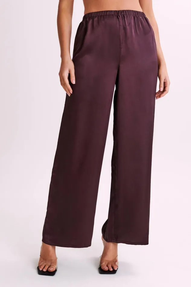 Women Meshki Bottoms Marciela Satin Straight Leg Pant 8211 Dark Chocolate