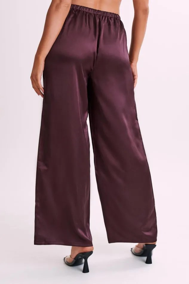 Women Meshki Bottoms Marciela Satin Straight Leg Pant 8211 Dark Chocolate
