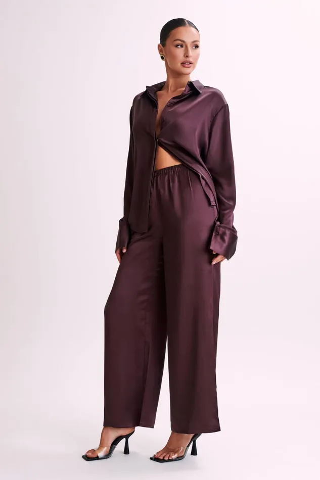 Women Meshki Bottoms Marciela Satin Straight Leg Pant 8211 Dark Chocolate