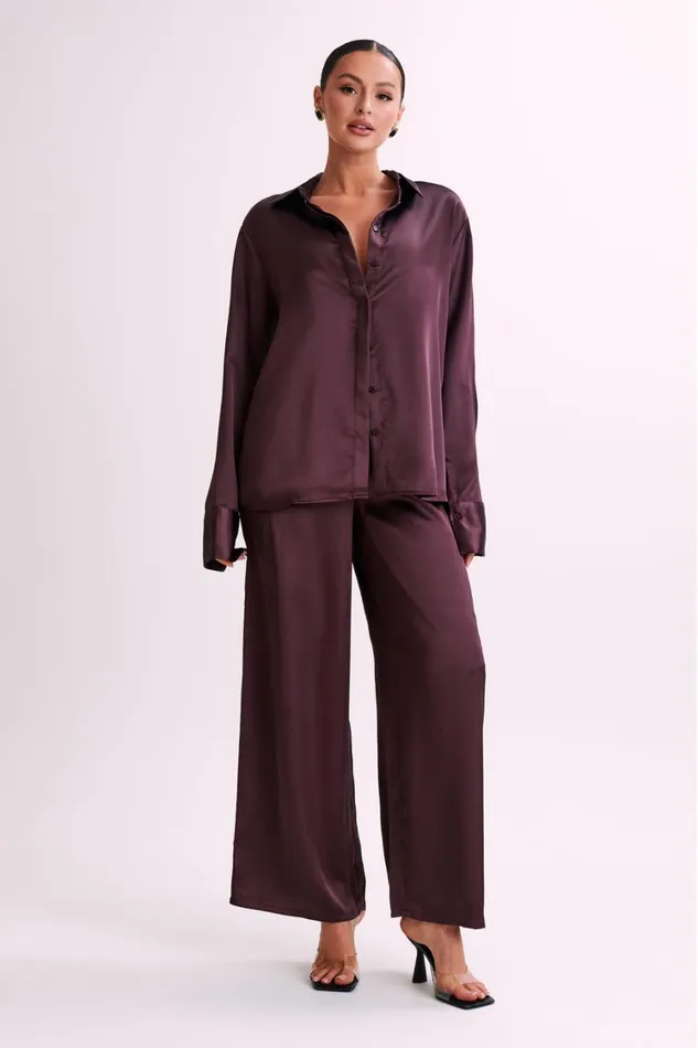Women Meshki Bottoms Marciela Satin Straight Leg Pant 8211 Dark Chocolate