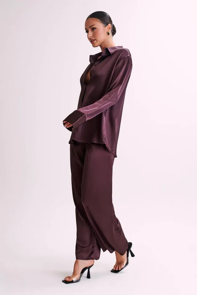 Women Meshki Bottoms Marciela Satin Straight Leg Pant 8211 Dark Chocolate