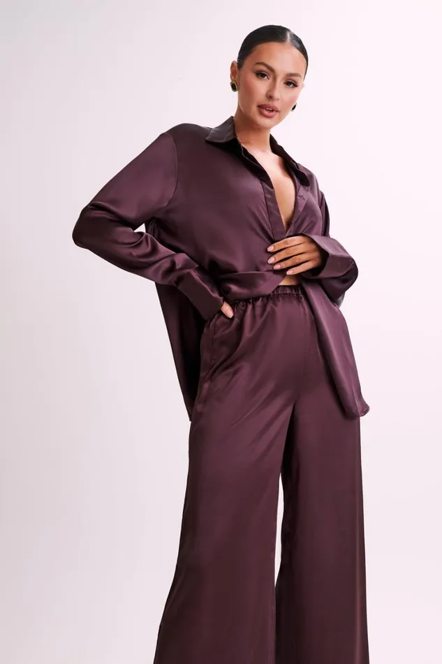 Women Meshki Bottoms Marciela Satin Straight Leg Pant 8211 Dark Chocolate