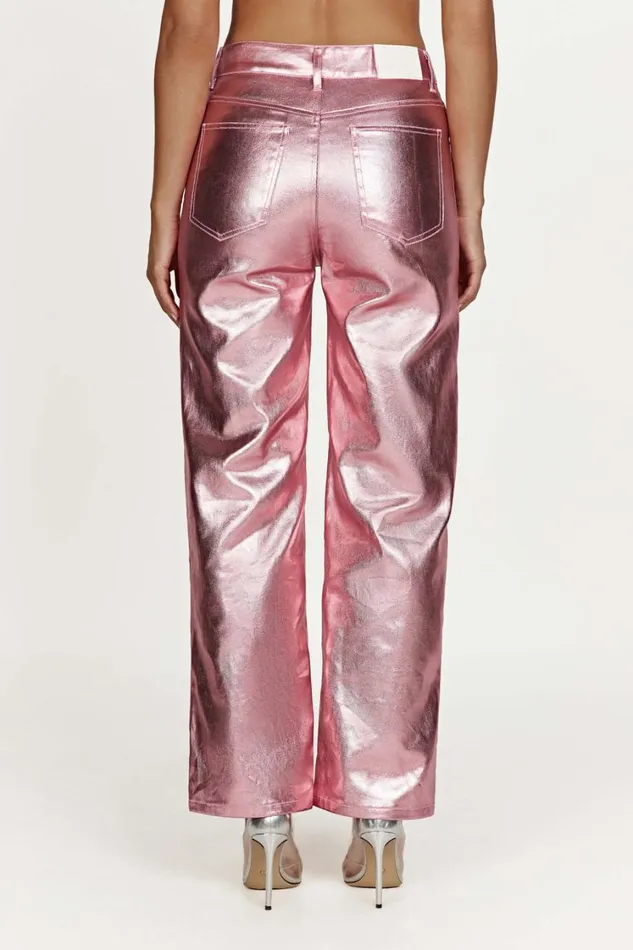 Women Meshki Bottoms Minnie Metallic Straight Jean 8211 Metallic Pink