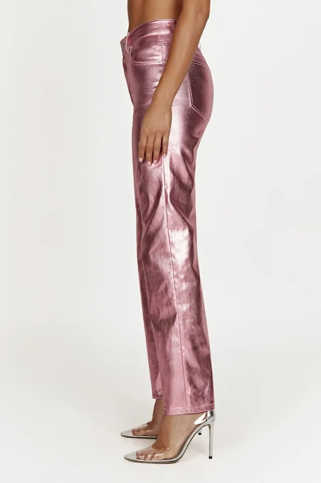 Women Meshki Bottoms Minnie Metallic Straight Jean 8211 Metallic Pink