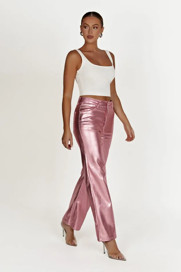 Women Meshki Bottoms Minnie Metallic Straight Jean 8211 Metallic Pink