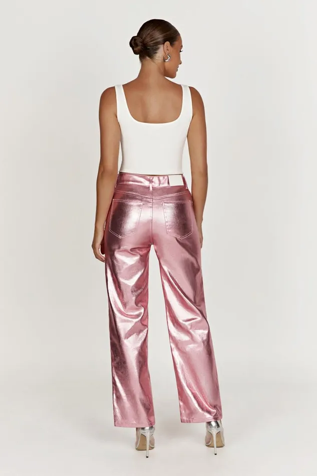 Women Meshki Bottoms Minnie Metallic Straight Jean 8211 Metallic Pink