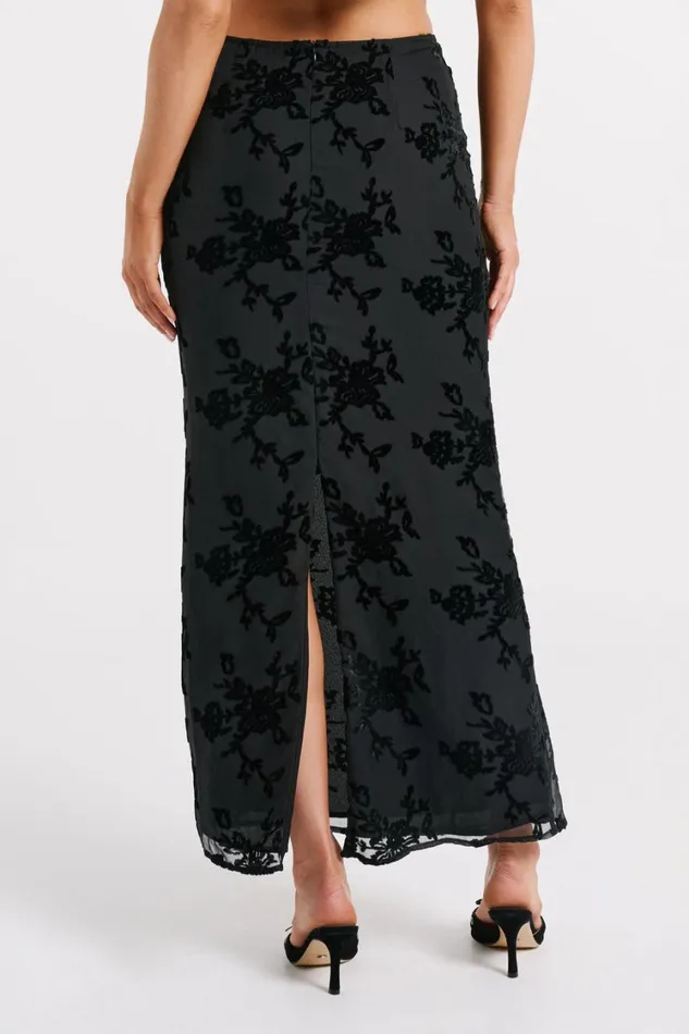 Women Meshki Bottoms Mona Burnout Velvet Maxi Skirt 8211 Black